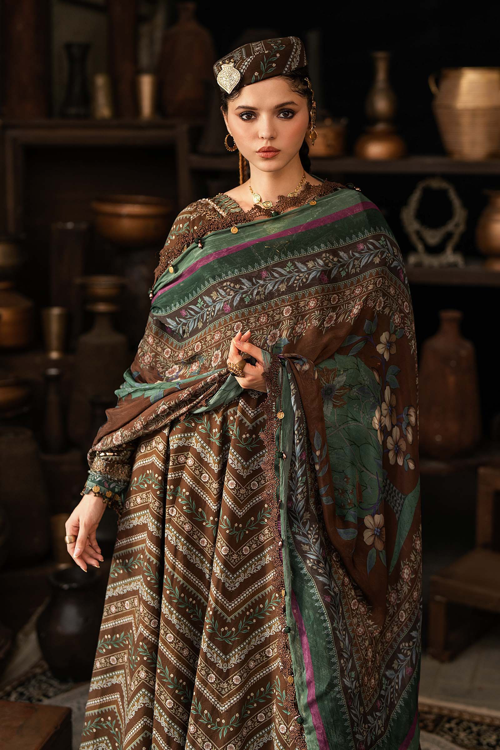 M prints maria b | embroidered cambric suit - brown (mpt-3107-a)– d-7a-g M Prints Maria B | Embroidered Cambric Suit - Brown (MPT-3107-A)– D-7A-G