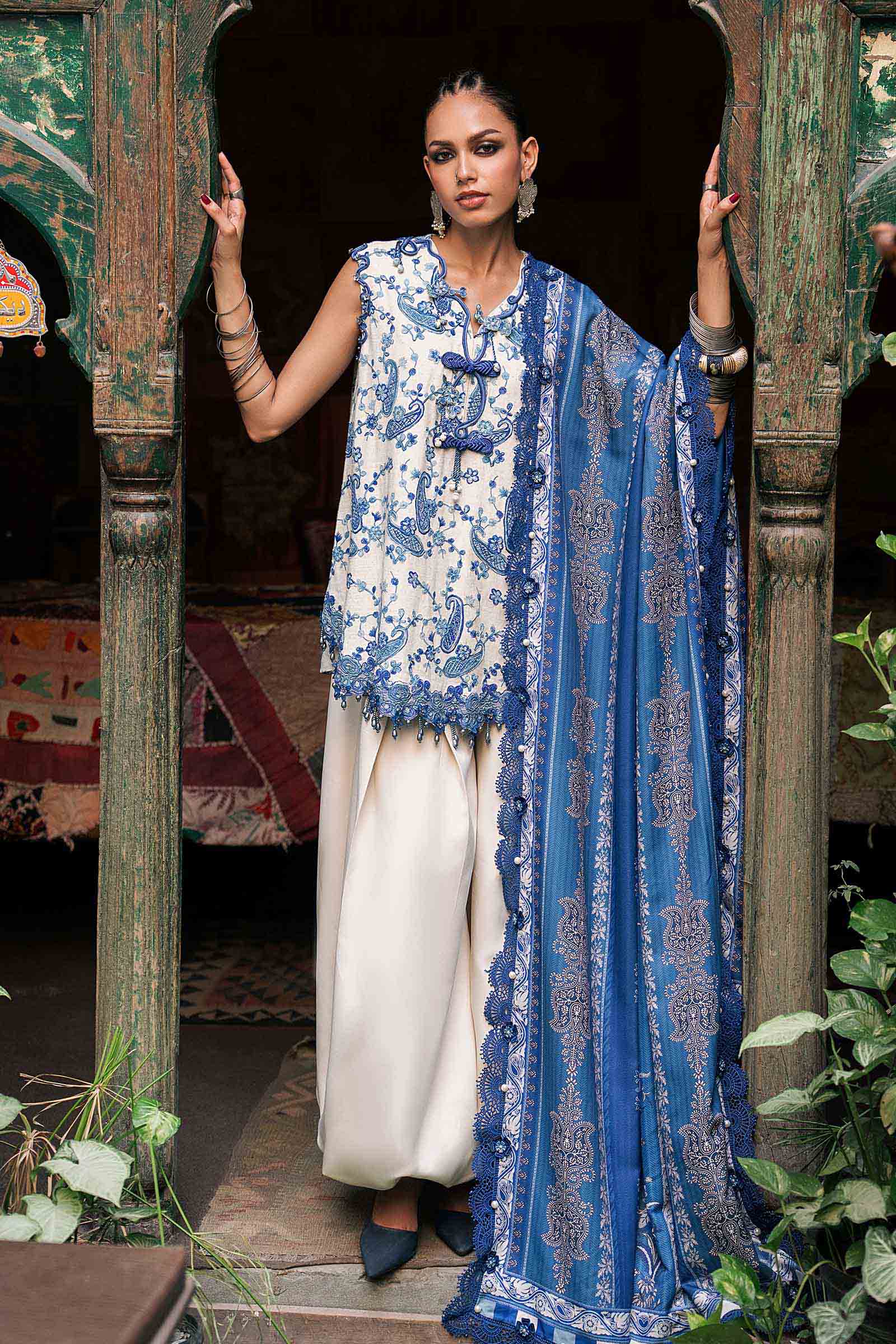 M prints maria b | embroidered irish linen suit - white & blue (mpt-3108-a)– d-8a-b M Prints Maria B | Embroidered Irish Linen Suit - White & Blue (MPT-3108-A)– D-8A-B