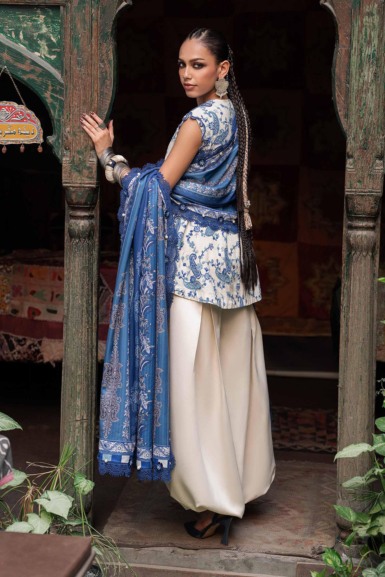 M prints maria b | embroidered irish linen suit - white & blue (mpt-3108-a)– d-8a-c M Prints Maria B | Embroidered Irish Linen Suit - White & Blue (MPT-3108-A)– D-8A-C