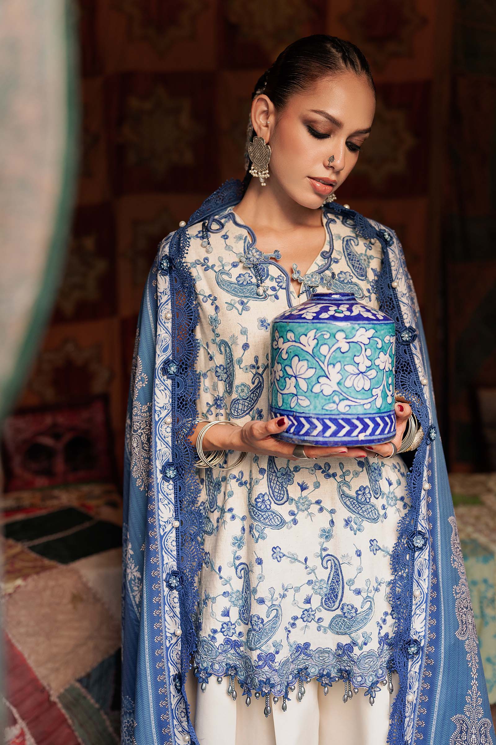 M prints maria b | embroidered irish linen suit - white & blue (mpt-3108-a)– d-8a-d M Prints Maria B | Embroidered Irish Linen Suit - White & Blue (MPT-3108-A)– D-8A-D