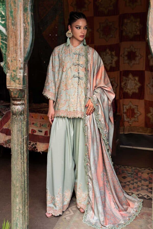 M Prints Maria B | Embroidered Irish Linen Suit - Sea Green (MPT-3108-B)– D-8B-B