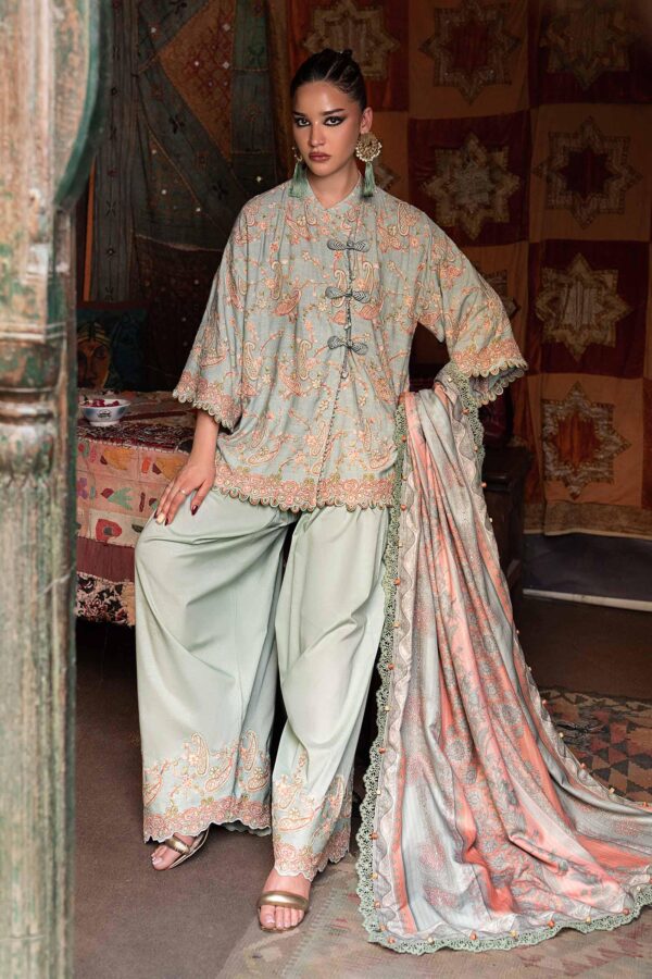 M Prints Maria B | Embroidered Irish Linen Suit - Sea Green (MPT-3108-B)– D-8B-C