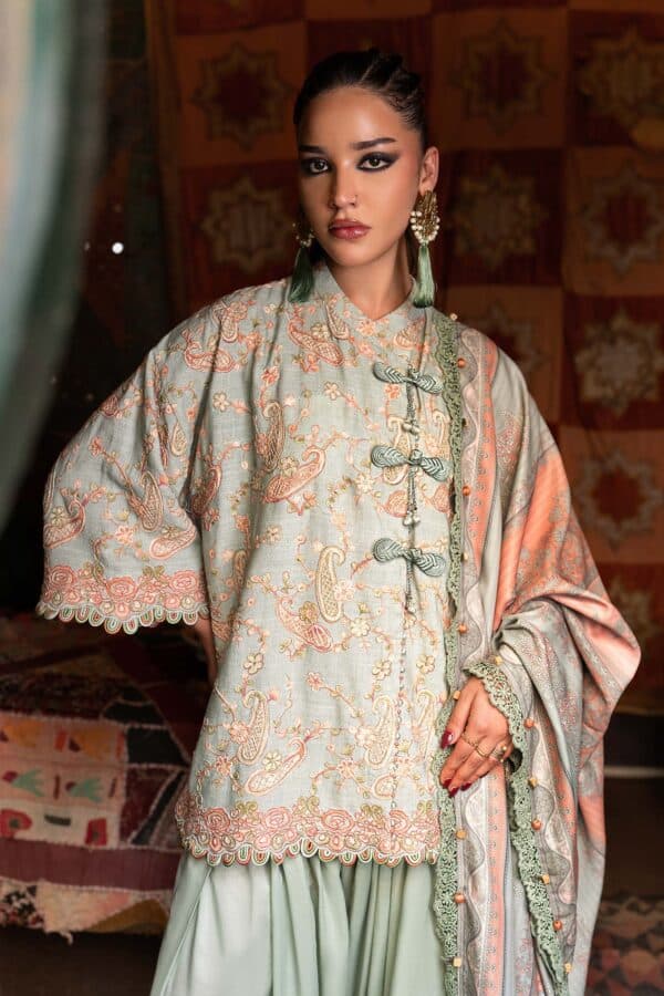M Prints Maria B | Embroidered Irish Linen Suit - Sea Green (MPT-3108-B)– D-8B-D