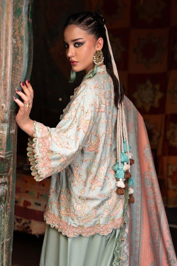 M Prints Maria B | Embroidered Irish Linen Suit - Sea Green (MPT-3108-B)– D-8B-E