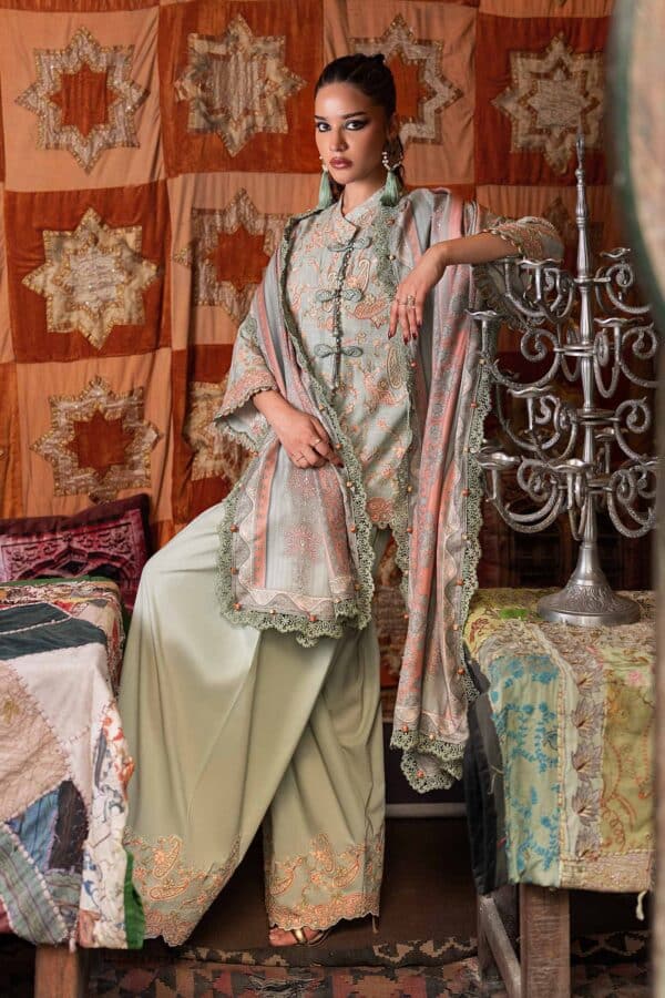 M Prints Maria B | Embroidered Irish Linen Suit - Sea Green (MPT-3108-B)– D-8B-G
