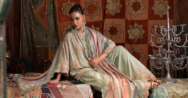 M Prints Maria B | Embroidered Irish Linen Suit - Sea Green (MPT-3108-B)– D-8B-H