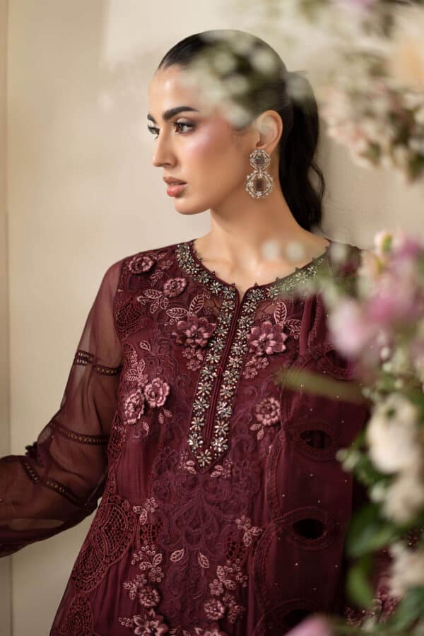 Maria B 3 Piece Embroidered Chiffon Suit– D-8Closeup F Maria B 3 Piece Embroidered Chiffon Suit– D-8Closeup F