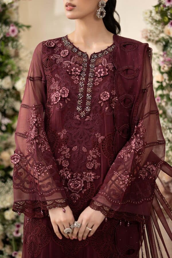 Maria b 3 piece embroidered chiffon suit– d-8closeup g Maria B 3 Piece Embroidered Chiffon Suit– D-8Closeup G