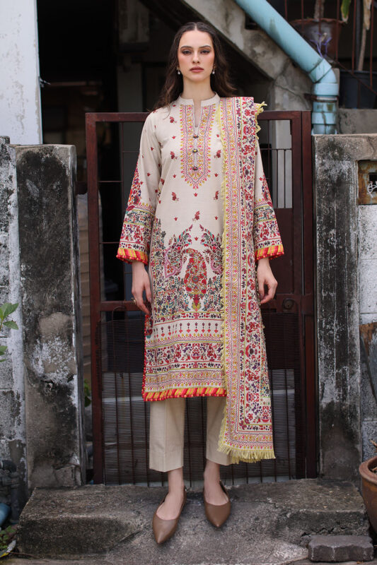 Gul Ahmed Winter 2026 3 Piece Printed Khaddar Suit with Printed Khaddar Dupatta and Printed Trouser