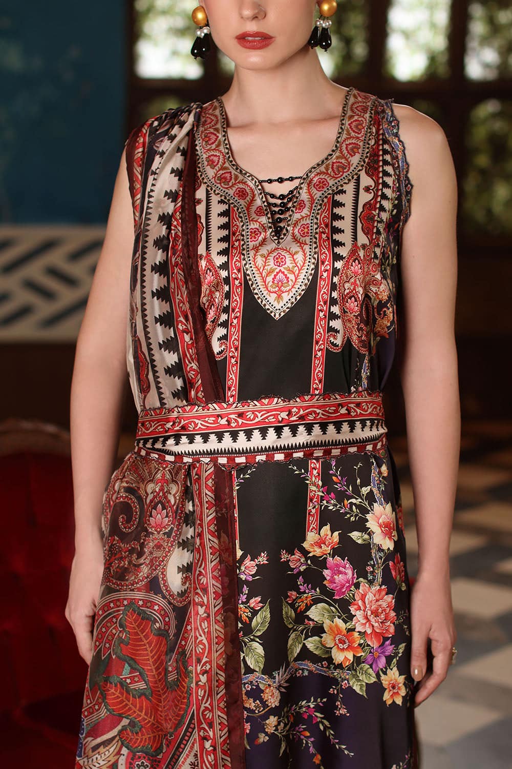 Printed-tissue-silk-dupatta-printed-charmeuse-silk-shirt-_-trouser-gulahmed-s-62025-close Gul Ahmed Winter 2026 - 3 Piece Printed Charmeuse Silk Suit with Printed Tissue Silk Dupatta–