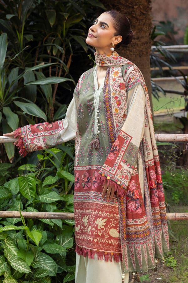 Printed-zari-stripe-dupatta-printed-self-jacquard-shirt-dyed-trouser-gulahmed-sp-52088-side Gul Ahmed Winter 2026 - 3 Piece Printed Zari Stripe Self Jacquard Suit with Dupatta–