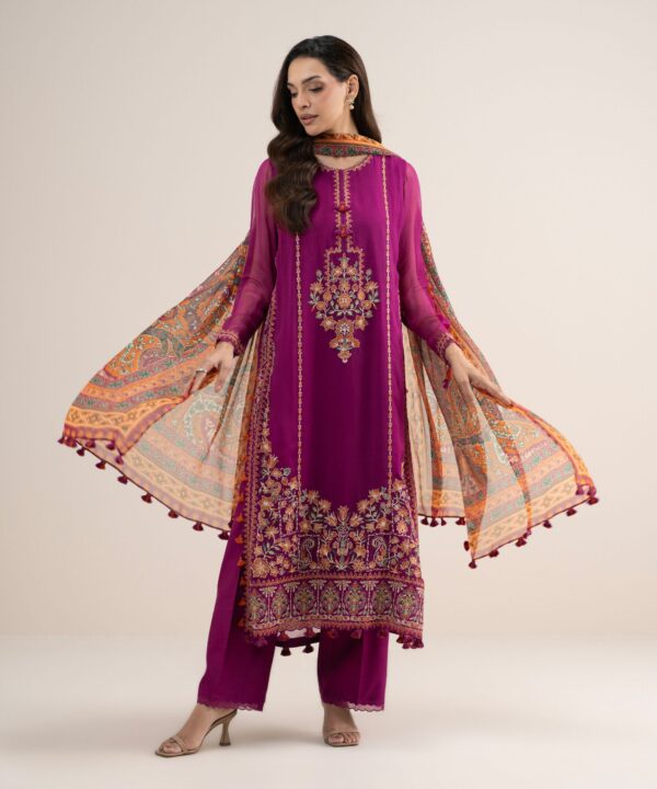 Sapphire Women's Unstitched Embroidered Blended Chiffon Purple 3 Piece Suit – U3PELXS26V75