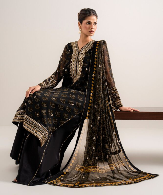Sapphire Women's Unstitched Embroidered Blended Chiffon Black 3 Piece Suit – U3PELXS26V76