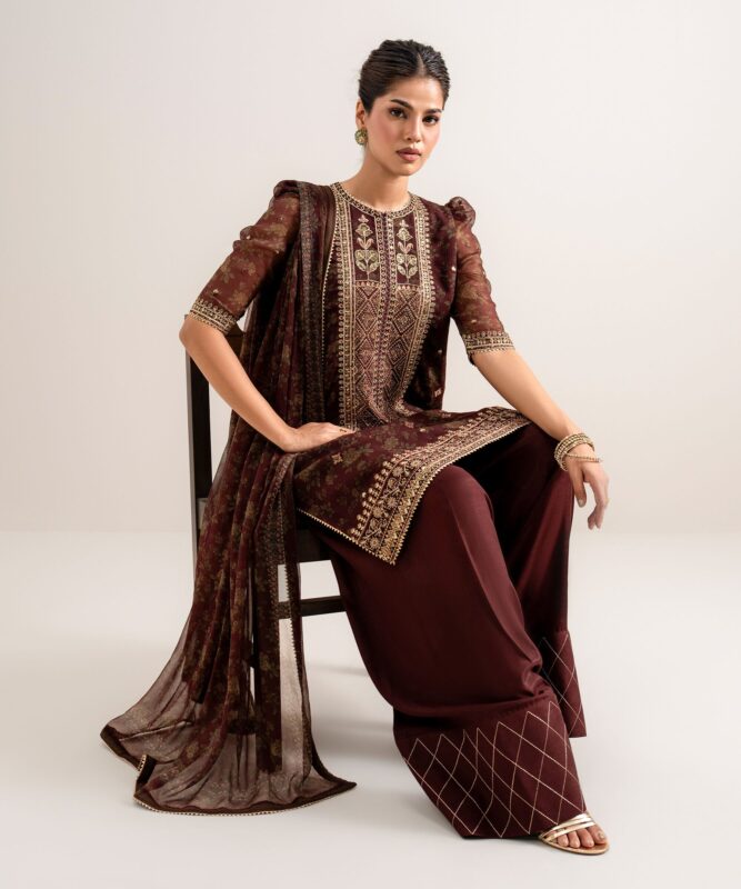 Sapphire Women's Unstitched Embroidered Blended Chiffon Red 3 Piece Suit – U3PELXS26V78