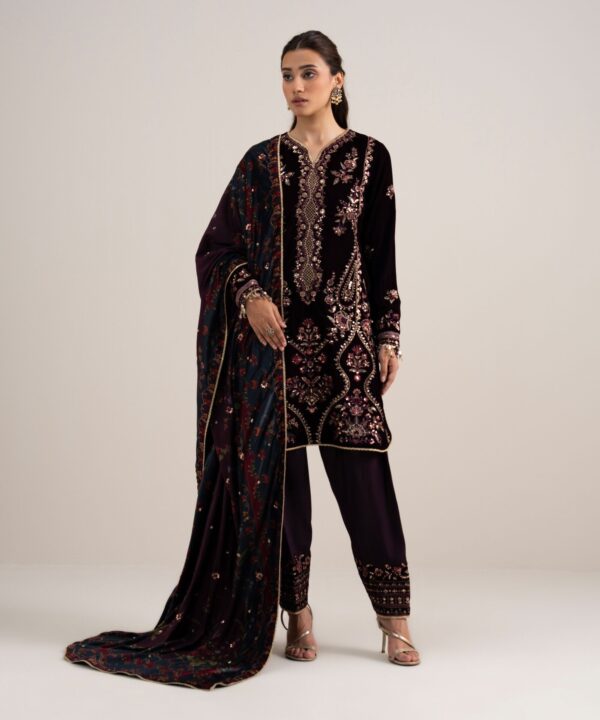 Sapphire Women's Unstitched Embroidered Velvet Red 3 Piece Suit – U3PELXS26V82