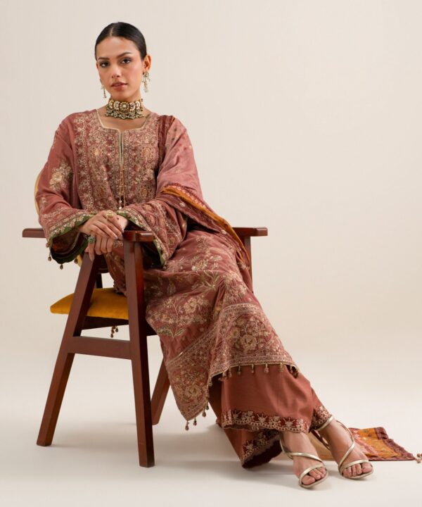 Sapphire Women's Unstitched Embroidered Velvet Peach 3 Piece Suit – U3PELXS26V88