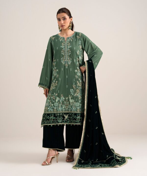 Sapphire Women's Unstitched Embroidered Velvet Green 3 Piece Suit – U3PELXS26V89