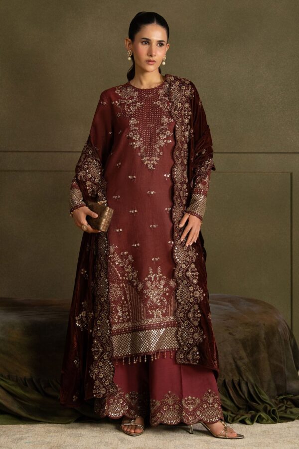 Untitled-1_0005_AKS03369 Wedding Festive Cross Stitch | VELVET ROUGE-3PC FANCY YARN EMBROIDERED SUIT