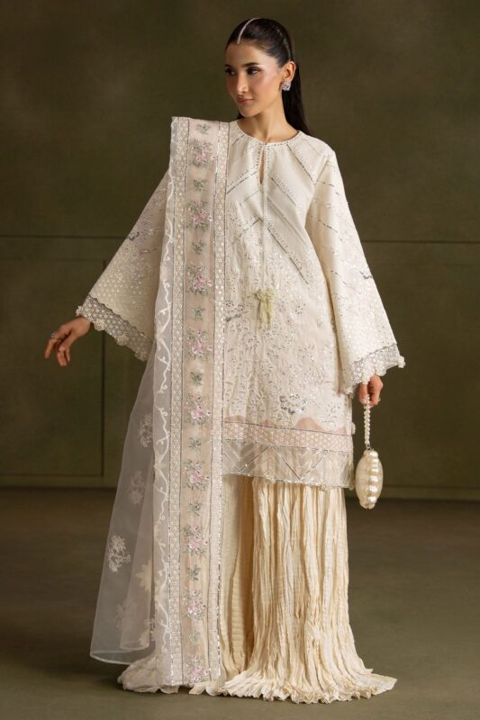 Wedding Festive Cross Stitch | IVORY NOIR-4PC FANCY YARN EMBROIDERED SUIT
