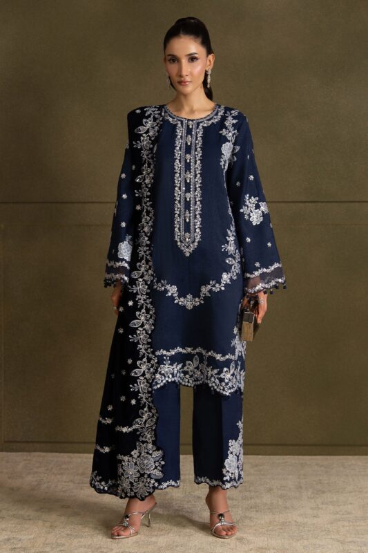 Wedding Festive Cross Stitch | SPARKLING FLEUR-3PC FANCY YARN EMBROIDERED SUIT