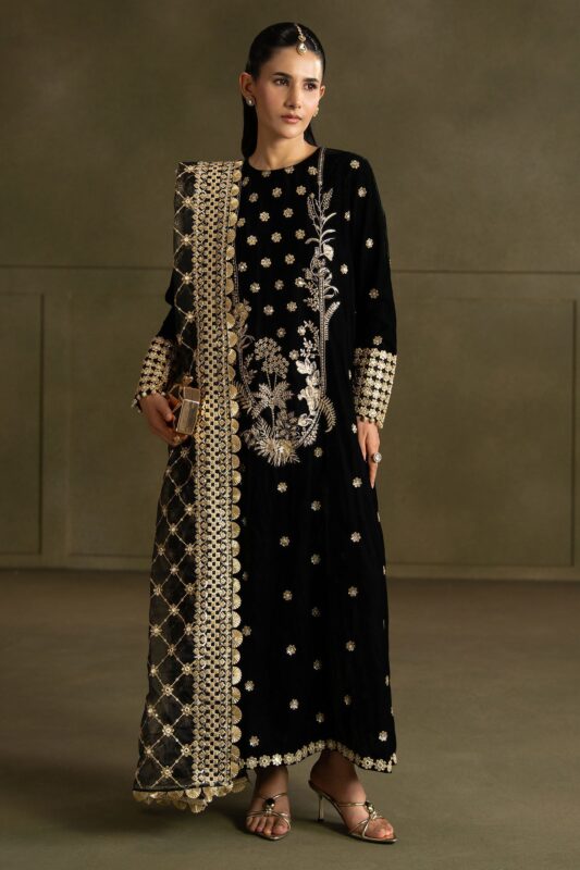 Wedding Festive Cross Stitch | RAVEN CHARM-3PC VELVET EMBROIDERED SUIT