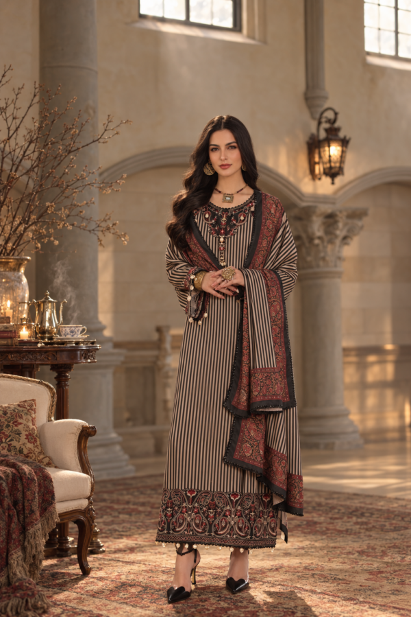 Noor by Saadia Asad Winter Embroidered Printskhas 26 D9 B - Classic Camel Pinstripes– alternate view Noor by Saadia Asad Winter Embroidered Printskhas 26 D9 B - Classic Camel Pinstripes– alternate view