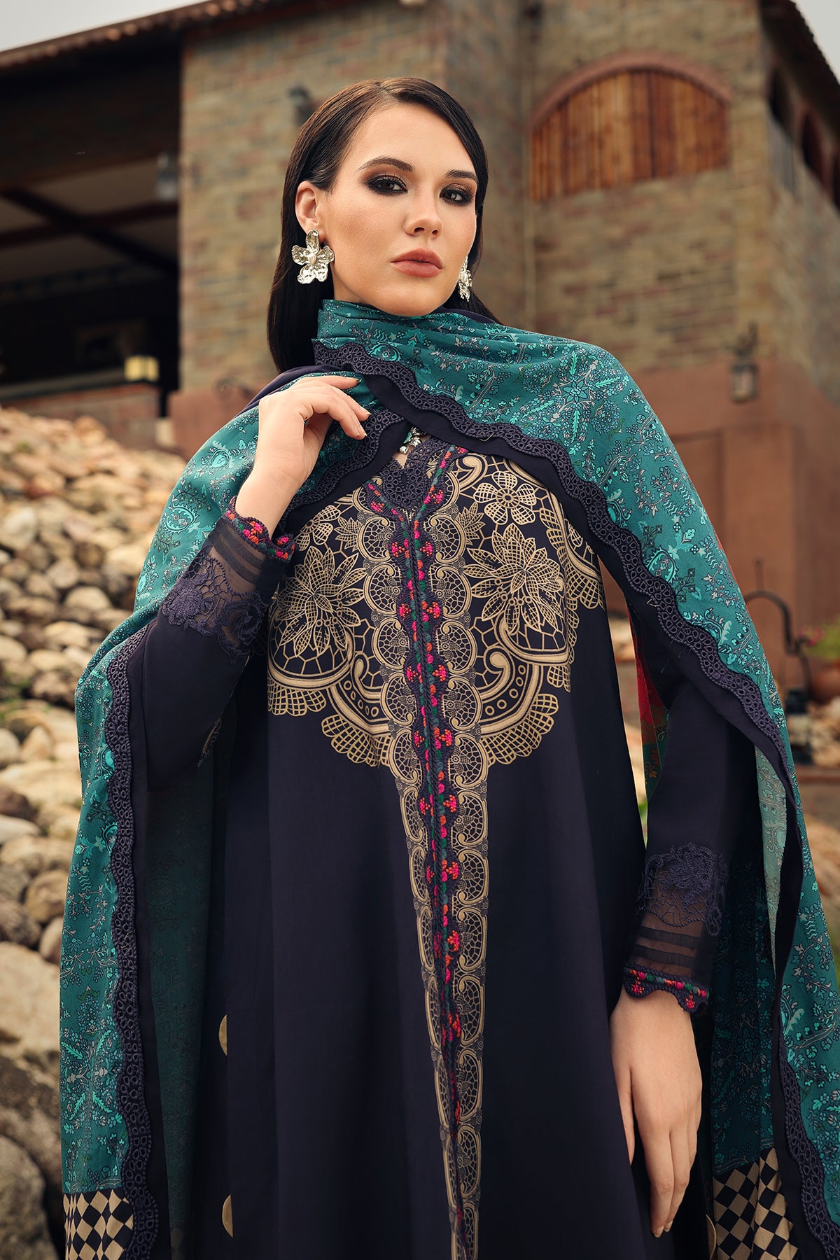 052a6202 Charizma Combination Collection 3-PC Unstitched Embroidered Linen Collection CCW7-13– 052A6202