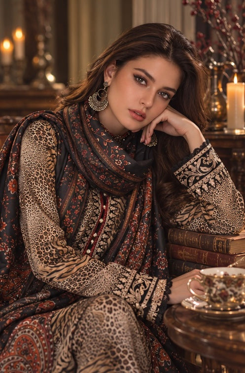 Noor by Saadia Asad Winter Embroidered Printskhas 26 D1 B - Garnet leopard Noor by Saadia Asad Winter Embroidered Printskhas 26 D1 B - Garnet leopard