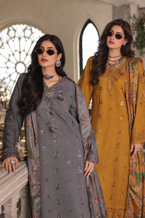 Grey_and_mustard_winter_elegance-6 Noor by Saadia Asad Winter Embroidered Printskhas 26 D4 B - Mustard Ochre– Grey and Mustard Winter Elegance-6