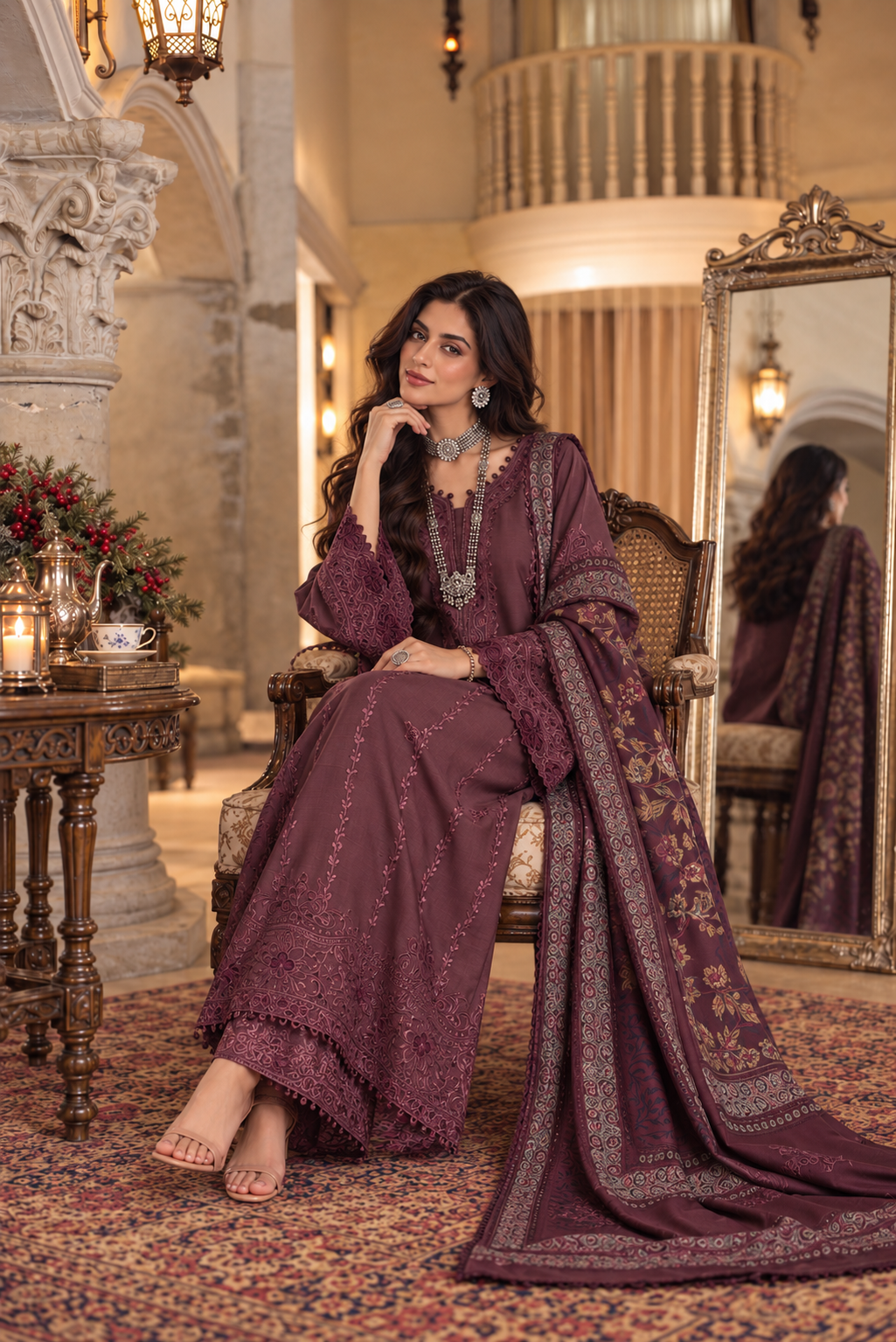 Noor by saadia asad winter embroidered printskhas 26 d5 a - vineyard plum– detail view 2 Noor by Saadia Asad Winter Embroidered Printskhas 26 D5 A - Vineyard plum– detail view 2