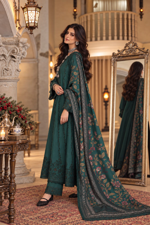 Noor by saadia asad winter embroidered printskhas 26 d5 b - teal nocturne– detail view 9 Noor by Saadia Asad Winter Embroidered Printskhas 26 D5 B - Teal Nocturne– detail view 9