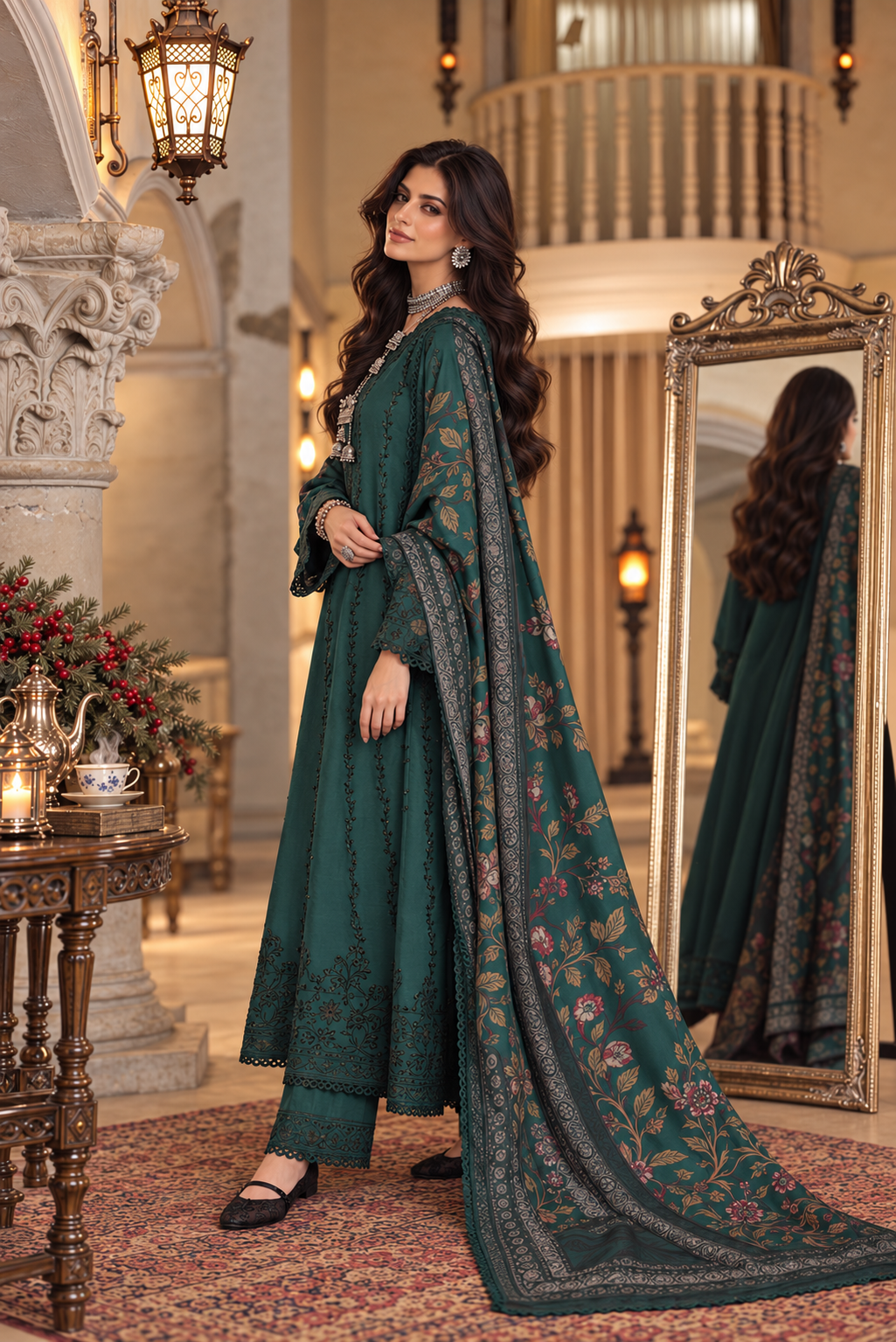 Noor by saadia asad winter embroidered printskhas 26 d5 b - teal nocturne– detail view 9 Noor by Saadia Asad Winter Embroidered Printskhas 26 D5 B - Teal Nocturne– detail view 9