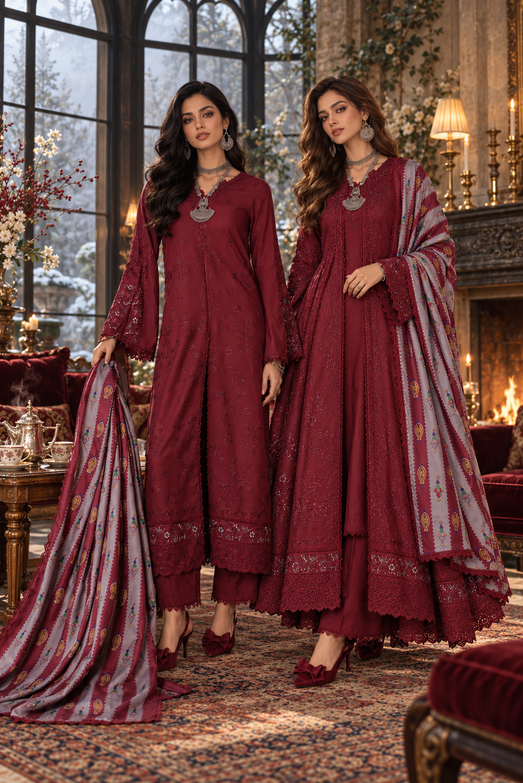 Noor by saadia asad winter embroidered printskhas 26 d6 a - cardinal wine– alternate view Noor by Saadia Asad Winter Embroidered Printskhas 26 D6 A - Cardinal wine– alternate view