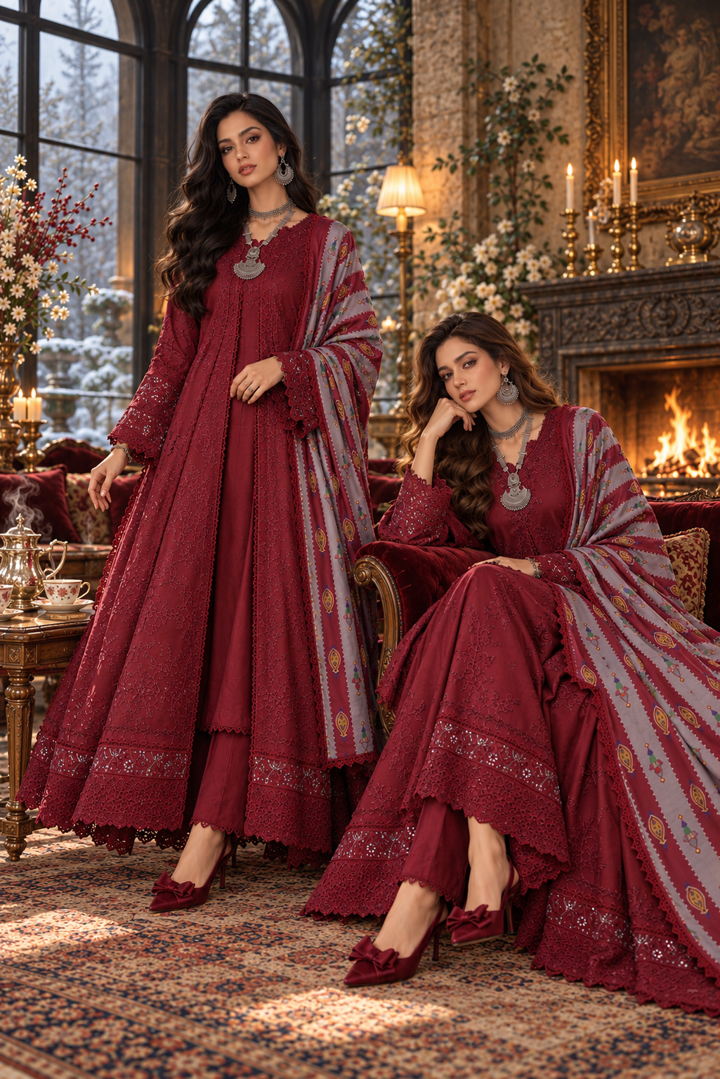 Noor by saadia asad winter embroidered printskhas 26 d6 a - cardinal wine Noor by Saadia Asad Winter Embroidered Printskhas 26 D6 A - Cardinal wine