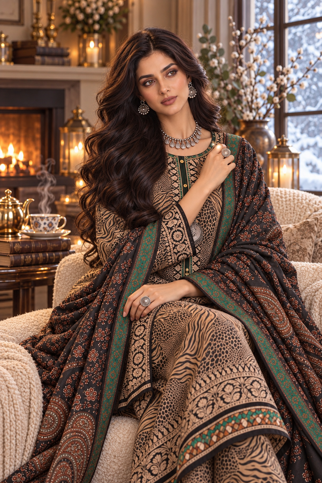 Noor by saadia asad winter embroidered printskhas 26 d1 a - emerald leopard– detail view 2 Noor by Saadia Asad Winter Embroidered Printskhas 26 D1 A - Emerald leopard– detail view 2