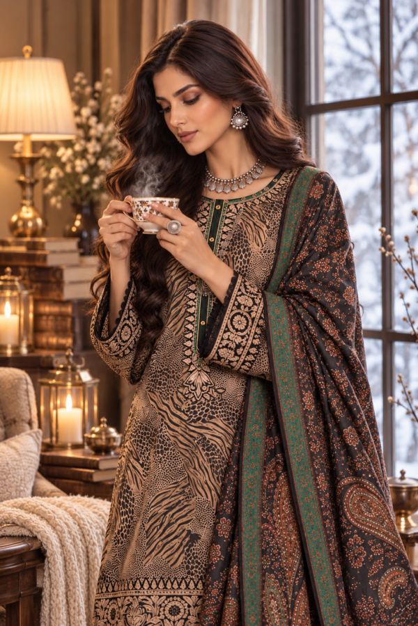 Noor by Saadia Asad Winter Embroidered Printskhas 26 D1 A - Emerald leopard– alternate view Noor by Saadia Asad Winter Embroidered Printskhas 26 D1 A - Emerald leopard– alternate view