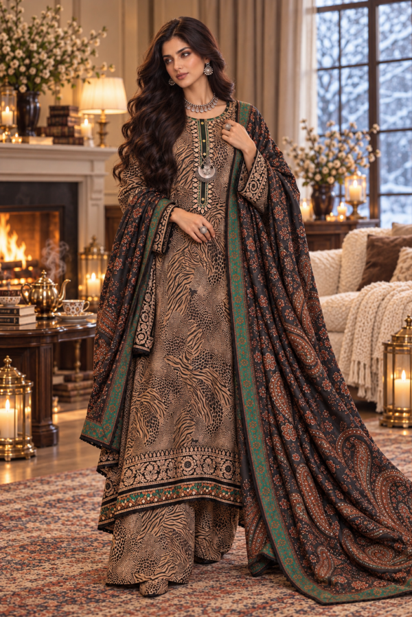 Noor by saadia asad winter embroidered printskhas 26 d1 a - emerald leopard– detail view 3 Noor by Saadia Asad Winter Embroidered Printskhas 26 D1 A - Emerald leopard– detail view 3