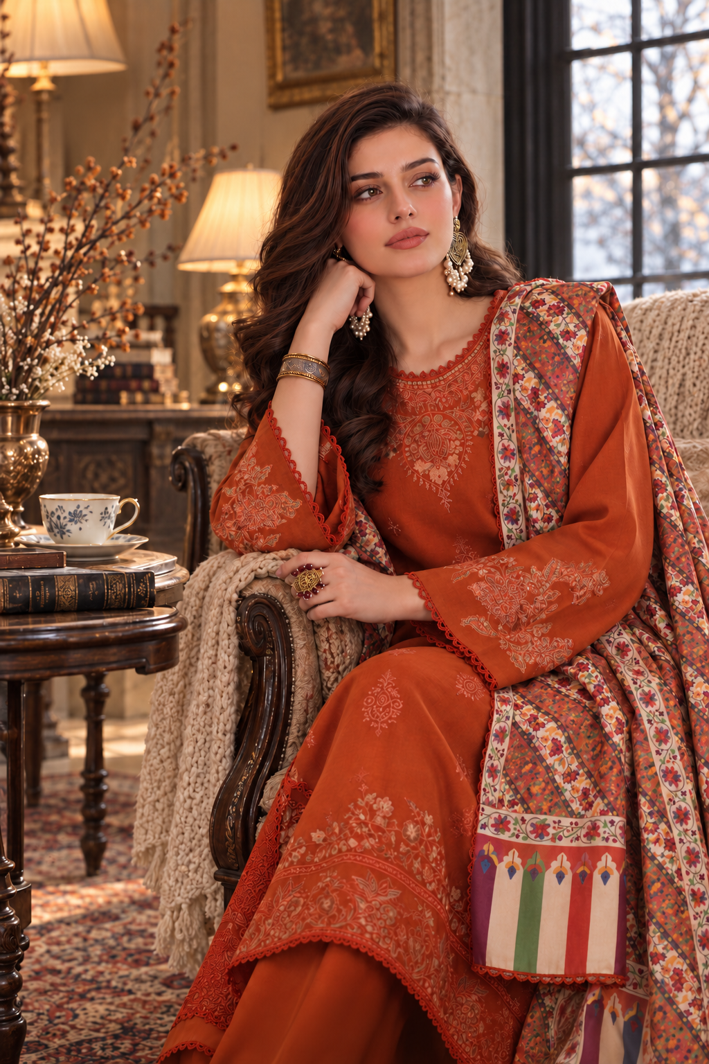 Noor by saadia asad winter embroidered printskhas 26 d10 b - burnt terracotta– detail view 3 Noor by Saadia Asad Winter Embroidered Printskhas 26 D10 B - Burnt Terracotta– detail view 3