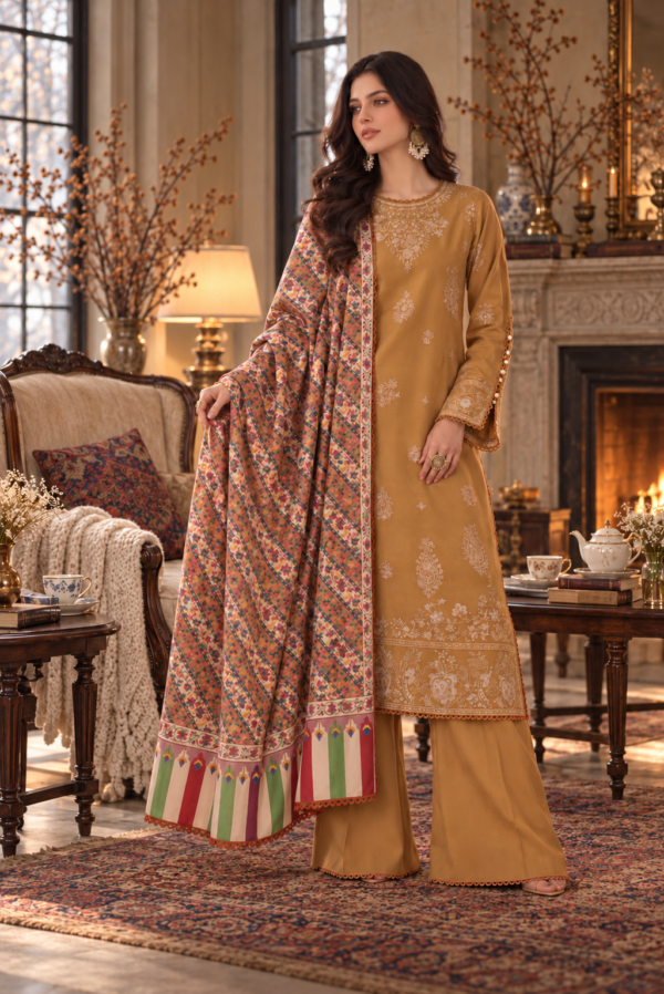 Noor by saadia asad winter embroidered printskhas 26 d10 a - autumn saffron– detail view 2 Noor by Saadia Asad Winter Embroidered Printskhas 26 D10 A - Autumn Saffron– detail view 2