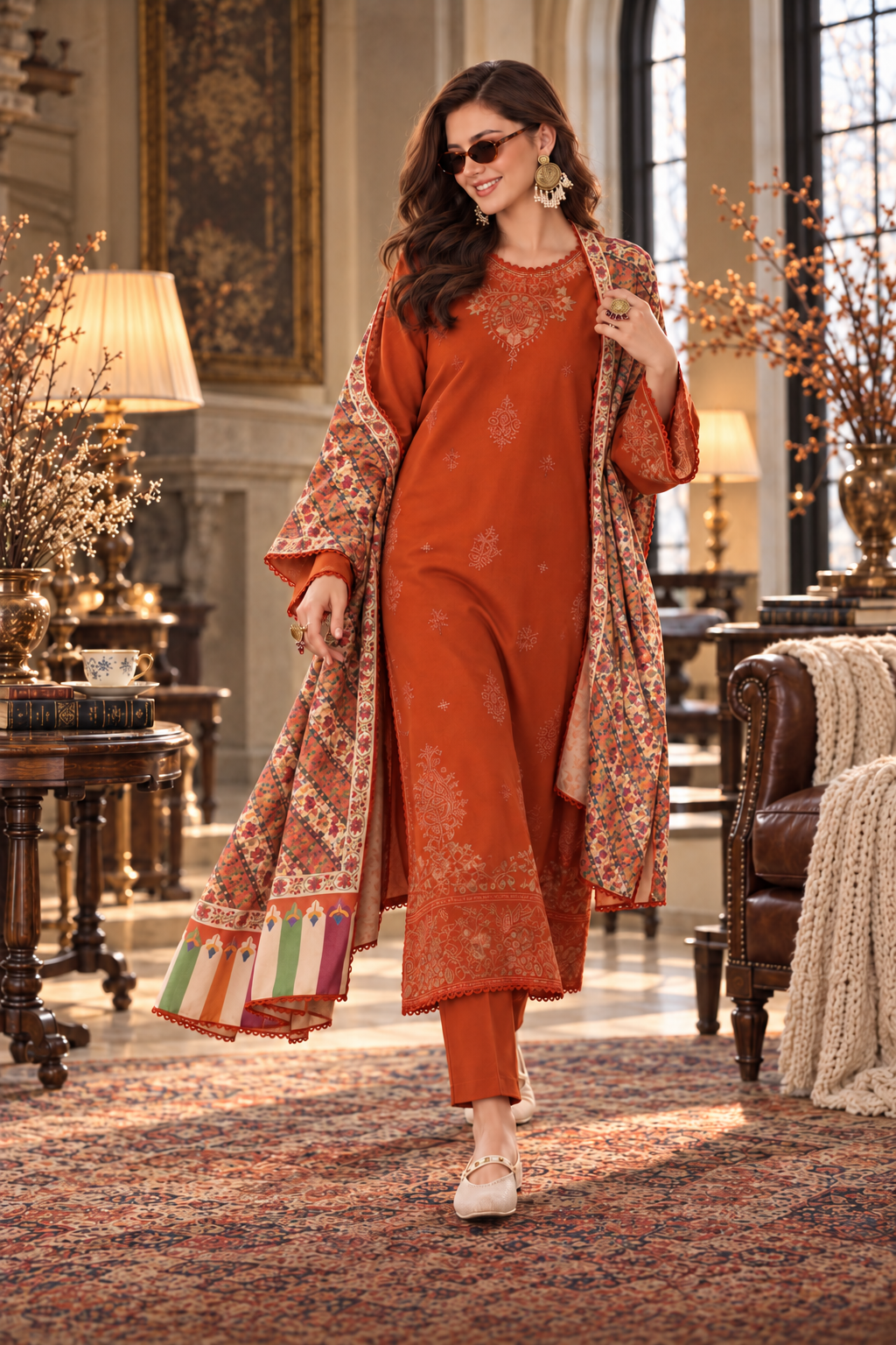 Noor by saadia asad winter embroidered printskhas 26 d10 b - burnt terracotta– detail view 4 Noor by Saadia Asad Winter Embroidered Printskhas 26 D10 B - Burnt Terracotta– detail view 4