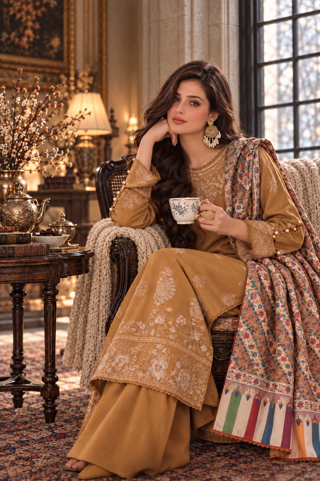 Noor by saadia asad winter embroidered printskhas 26 d10 a - autumn saffron– alternate view Noor by Saadia Asad Winter Embroidered Printskhas 26 D10 A - Autumn Saffron– alternate view