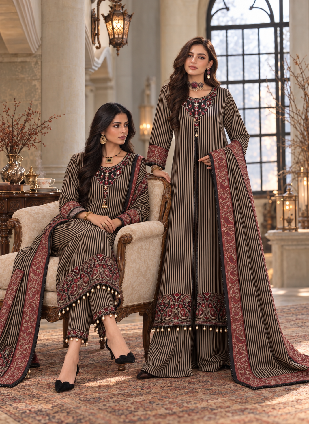 Noor by saadia asad winter embroidered printskhas 26 d9 a - classic black pinstripes– detail view 2 Noor by Saadia Asad Winter Embroidered Printskhas 26 D9 A - classic Black Pinstripes– detail view 2