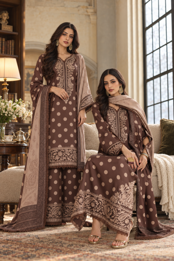 Noor by saadia asad winter embroidered printskhas 26 d8 b - polka espresso– detail view 6 Noor by Saadia Asad Winter Embroidered Printskhas 26 D8 B - Polka Espresso– detail view 6