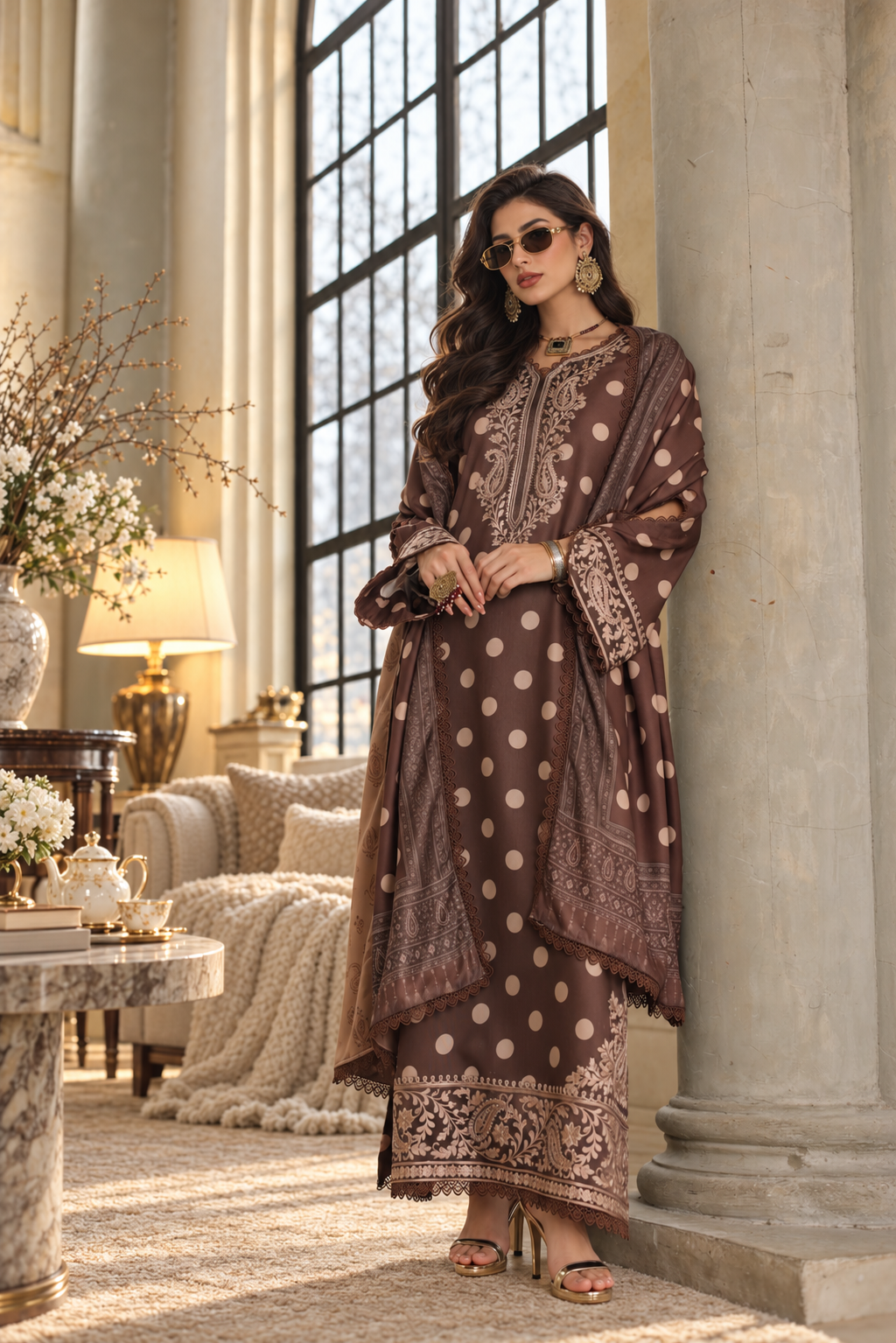 Noor by saadia asad winter embroidered printskhas 26 d8 b - polka espresso Noor by Saadia Asad Winter Embroidered Printskhas 26 D8 B - Polka Espresso