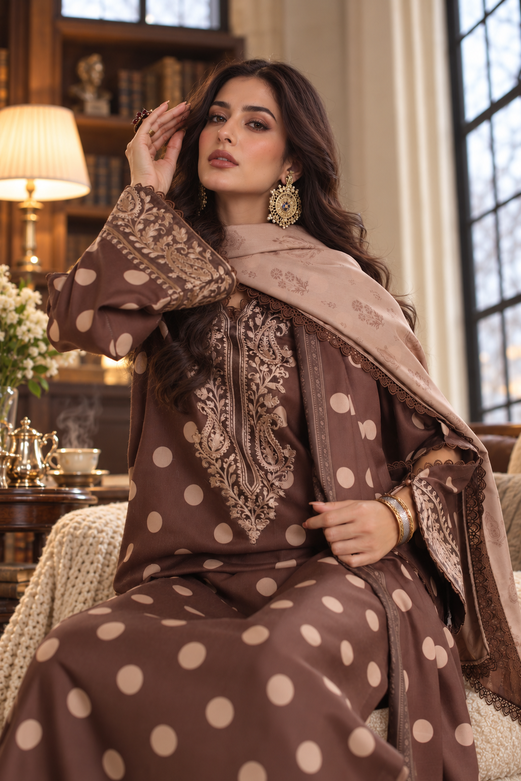 Noor by saadia asad winter embroidered printskhas 26 d8 b - polka espresso– alternate view Noor by Saadia Asad Winter Embroidered Printskhas 26 D8 B - Polka Espresso– alternate view