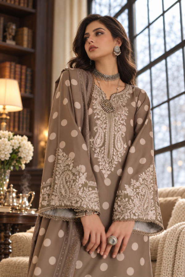 Noor by saadia asad winter embroidered printskhas 26 d8 a - polka mose gold– detail view 2 Noor by Saadia Asad Winter Embroidered Printskhas 26 D8 A - Polka Mose Gold– detail view 2