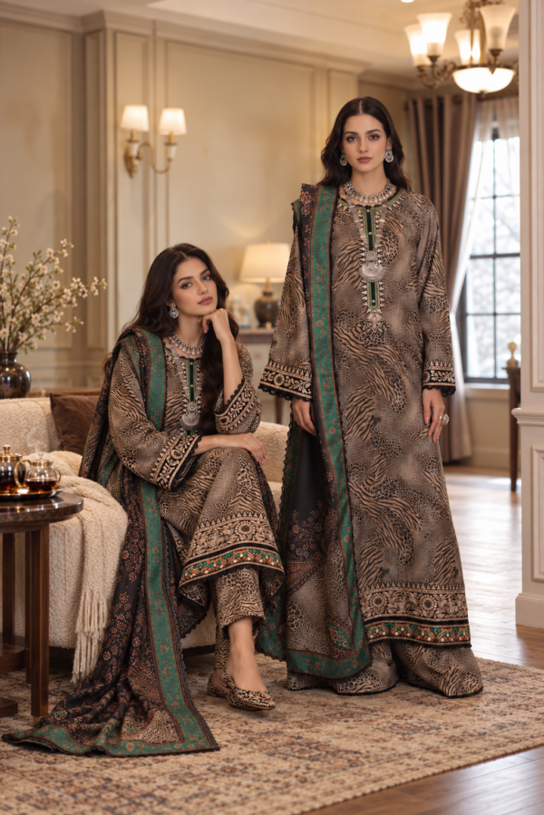 Noor by Saadia Asad Winter Embroidered Printskhas 26 D1 A - Emerald leopard Noor by Saadia Asad Winter Embroidered Printskhas 26 D1 A - Emerald leopard