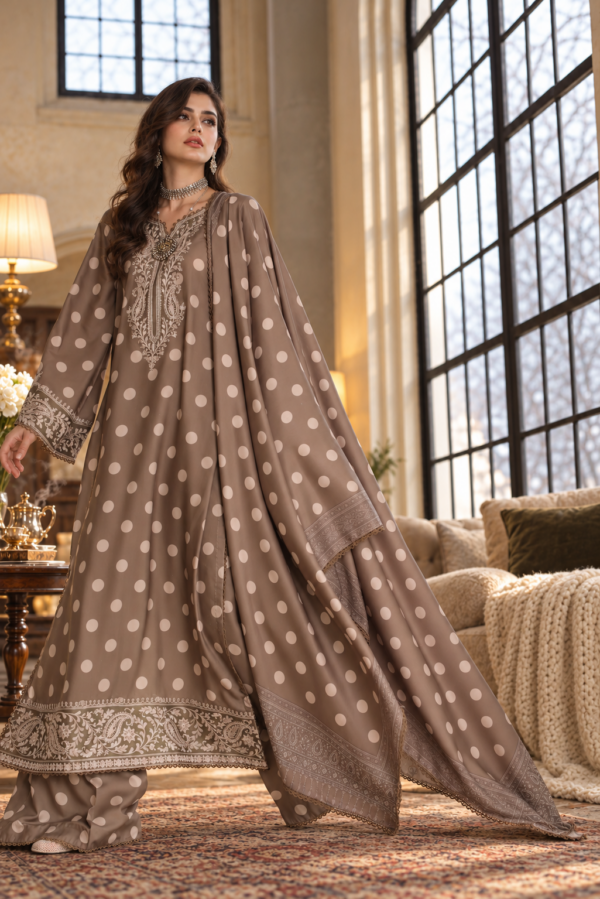 Noor by Saadia Asad Winter Embroidered Printskhas 26 D8 A - Polka Mose Gold– alternate view Noor by Saadia Asad Winter Embroidered Printskhas 26 D8 A - Polka Mose Gold– alternate view