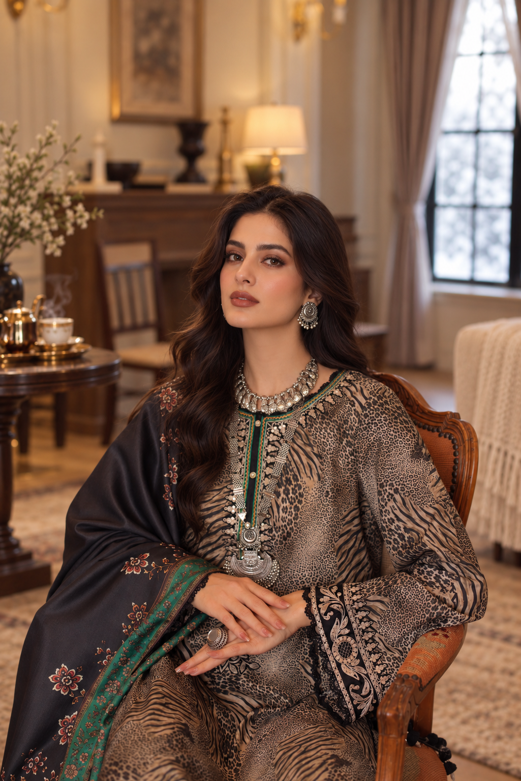 Noor by saadia asad winter embroidered printskhas 26 d1 a - emerald leopard– detail view 6 Noor by Saadia Asad Winter Embroidered Printskhas 26 D1 A - Emerald leopard– detail view 6