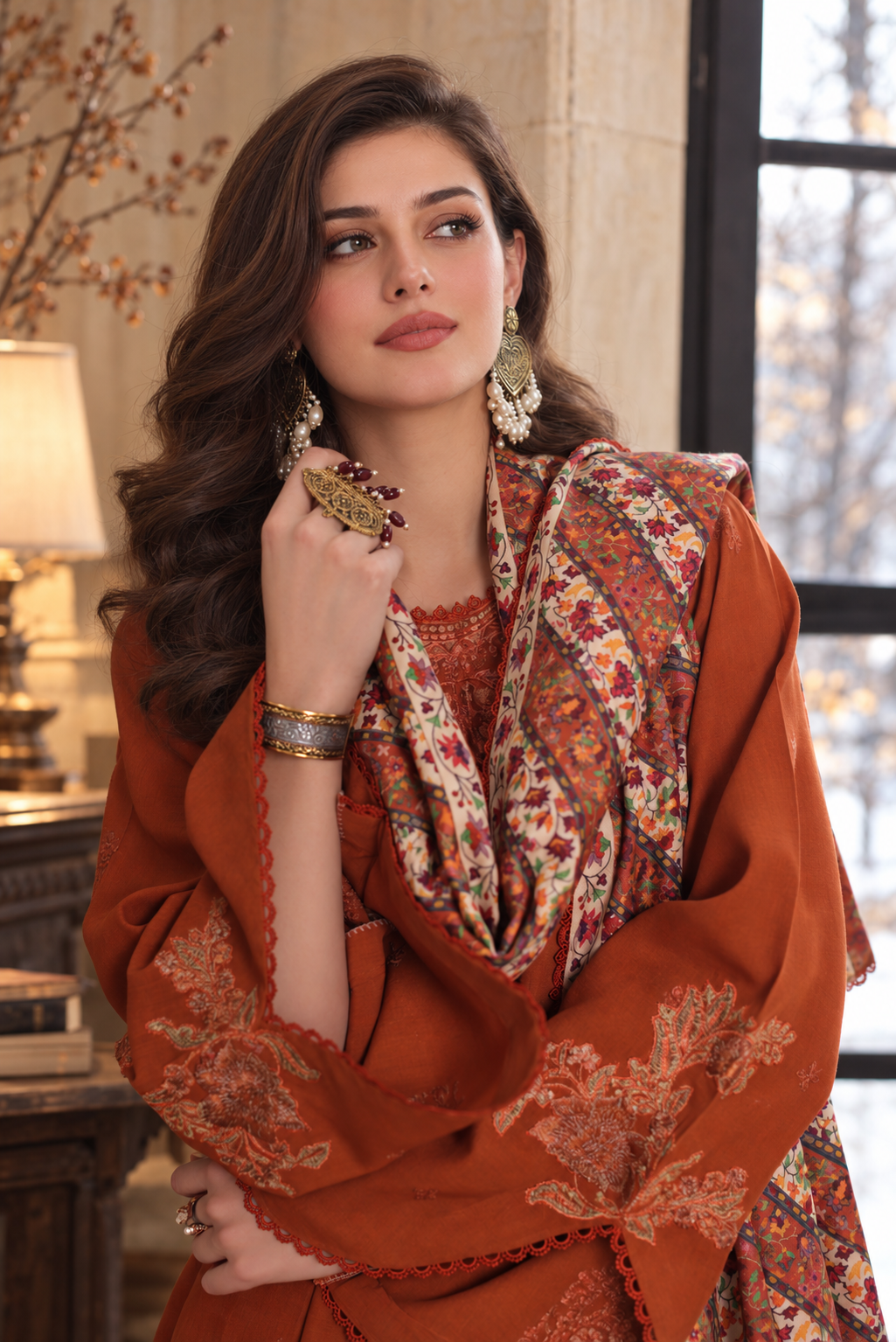 Noor by saadia asad winter embroidered printskhas 26 d10 b - burnt terracotta Noor by Saadia Asad Winter Embroidered Printskhas 26 D10 B - Burnt Terracotta